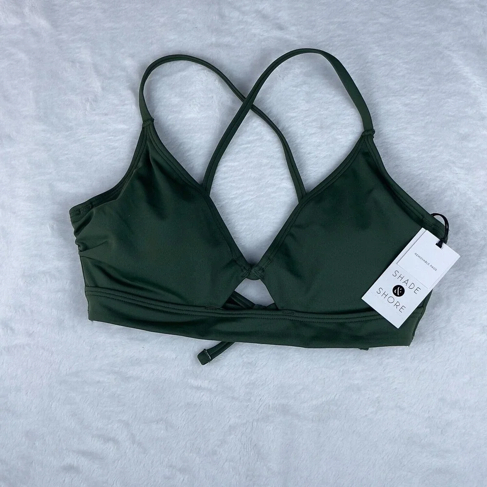 Shade & Shore Longline Ring Detail Underwire Bikini Top Women's 34B Dark Green